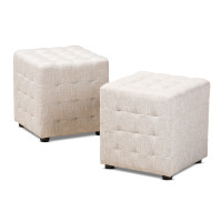 Baxton Studio BBT5127-Beige-Otto Elladio Modern and Contemporary Beige Fabric Upholstered Tufted Cube Ottoman Set of 2